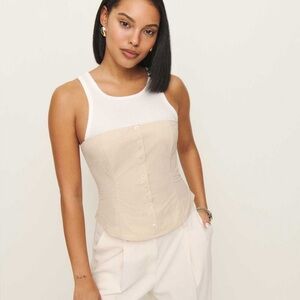 NWT! Reformation 2 “Hartley” Top Button Up Bustier Nylon Layered Look Cream Tank